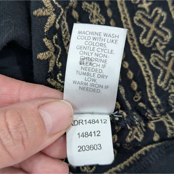J.Jill Cotton Modal Black Shift Dress 3/4 Bell Sleeve Embroidery Boho Tassels M - Picture 10 of 10